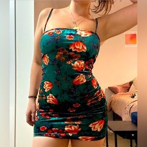 Forever21 Green Floral Velvet Mini Dress